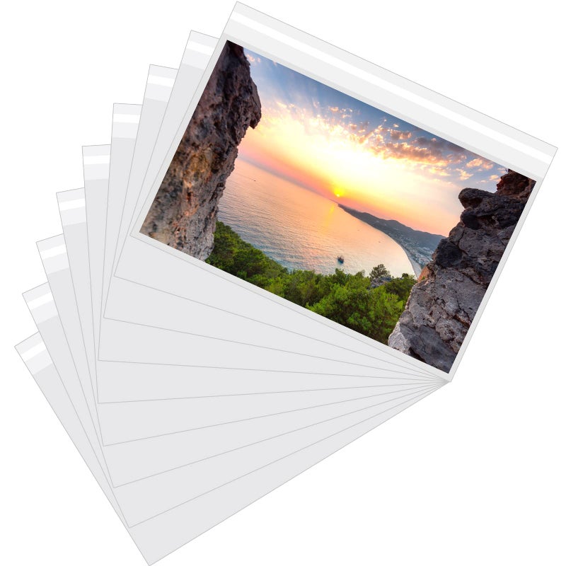 Ferraycle 100 Pcs Clear Crystal Bags for Art Prints Photos Self Adhesive Crystal Clear Sleeves Storage Bags for Photo Prints17 x 11 Inches